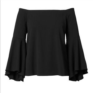 black off shoulder bell sleeve banana republic